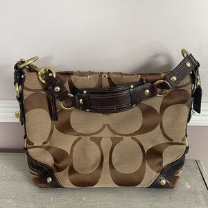 Coach Carly Signature Canvas With Brown Leather Trim